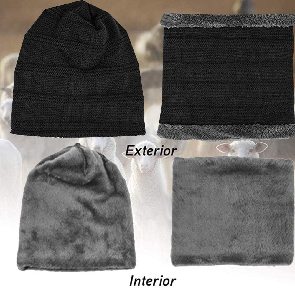 2Pieces Mens Winter Beanie Hat Fleece Lined Scarf Set Knit Warm Thick Skull Cap Neck Warmer for Men & Women